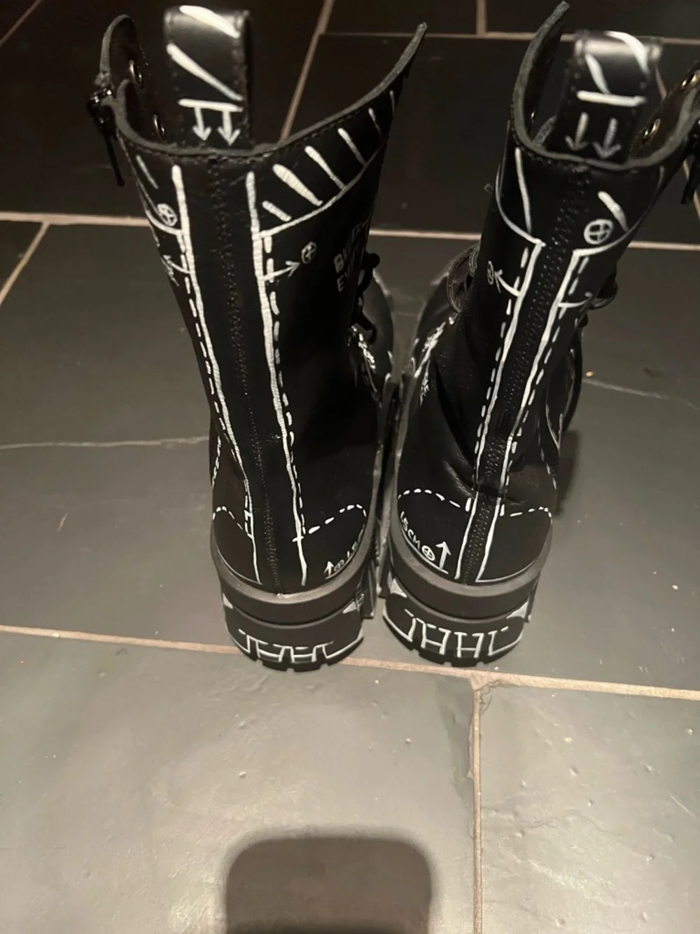 Balenciaga Black and White Graphic Platform Combat Boots - Picture 3 of 6